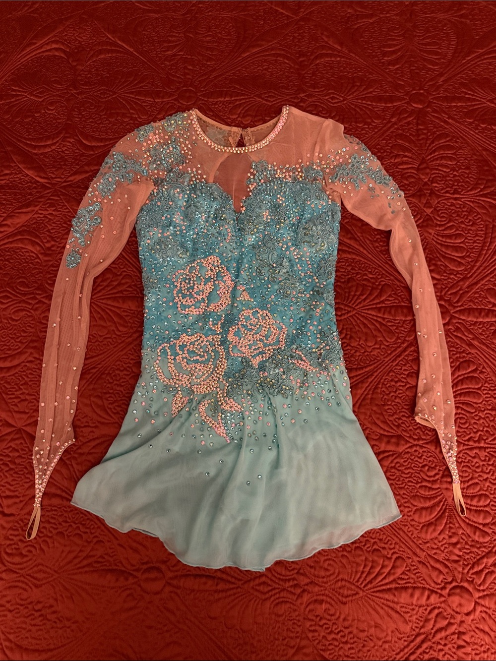 Girls Aqua and Pink Embellished Performance Dress
